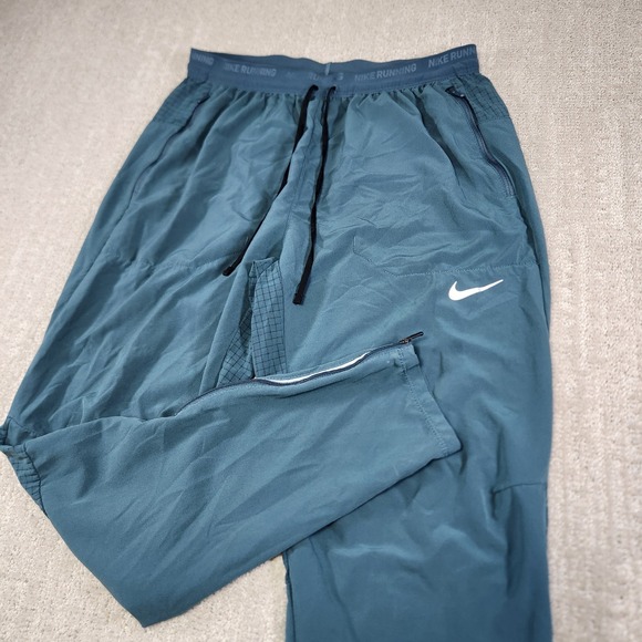 Nike Running Pants Men Medium Phenom Woven Tapered Slim Fit Green Ankle Zip